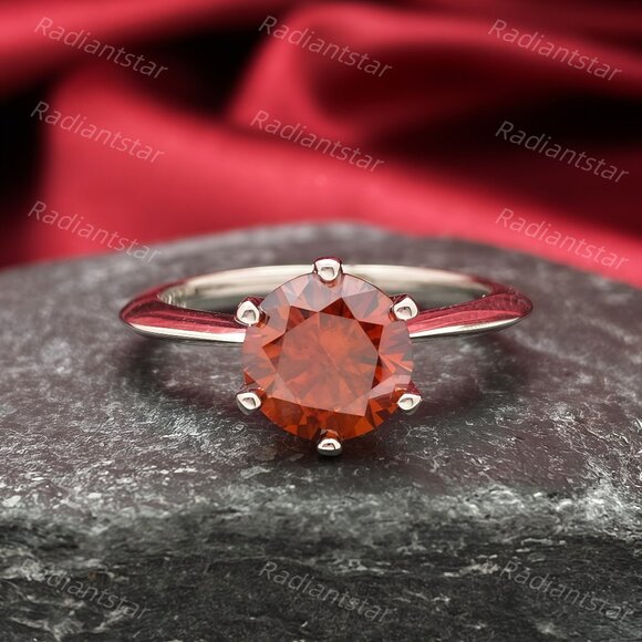 NEW Certified 2 ct. t.w. Garnet Red Moissanite Solitaire 6 Prong Ring - Picture 1 of 8